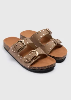 Taupe Studded Double Buckle Sandal
