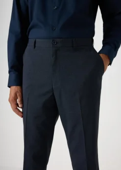 Taylor & Wright Navy Textured Slim Fit Flexi Waist Trousers