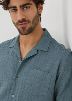 Teal Basket Weave Textured Shirt