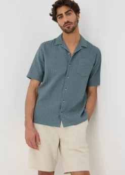 Teal Basket Weave Textured Shirt