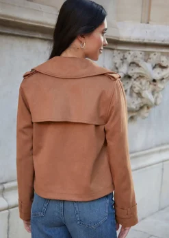 Threadbare Beige Cropped Suedette Trench Coat