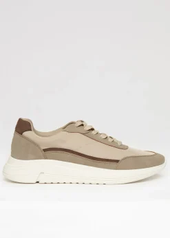 Threadbare Beige Retro Panelled Court Trainers