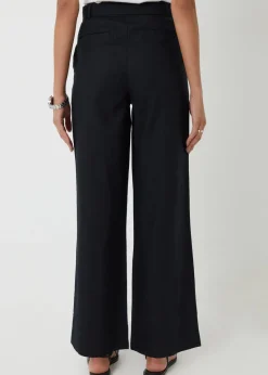 Threadbare Black Belted Linen Blend Wide Leg Trousers