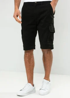 Threadbare Black Bute Cotton Cargo Shorts