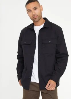 Threadbare Black Church Cotton Twill Button Up Shacket