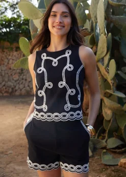 Threadbare Black Cornelli Embroidered Shorts