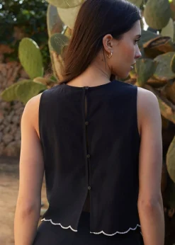 Threadbare Black Cornelli Embroidered Button Back Shell Top