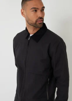 Threadbare Black Cotton Corduroy Collar Lightweight Jacket
