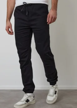 Threadbare Black Cotton Jogger Style Cuffed Trousers With Stretch