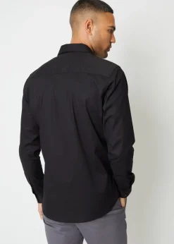 Threadbare Black Cotton Long Sleeve Shirt With Stretch