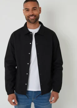 Threadbare Black Cotton Twill Lightweight Collared Jacket