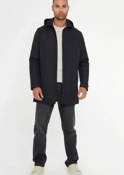 Threadbare Black Croy Showerproof 2-in-1 Mac Coat with Concealed Hood