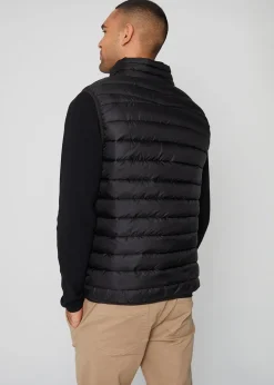 Threadbare Black Federal Matte Finish Padded Funnel Neck Gilet
