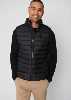 Threadbare Black Federal Matte Finish Padded Funnel Neck Gilet