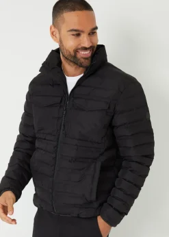 Threadbare Black Funnel Neck Lightweight Puffer Jacket