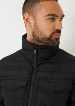 Threadbare Black Funnel Neck Lightweight Puffer Jacket