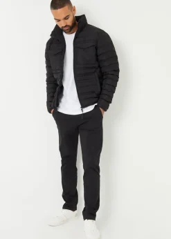 Threadbare Black Funnel Neck Lightweight Puffer Jacket