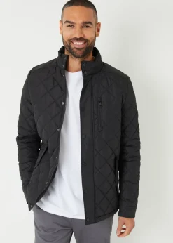 Threadbare Black Funnel Neck Diamond Quilted Jacket