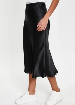 Threadbare Black Marie Satin Midi Skirt
