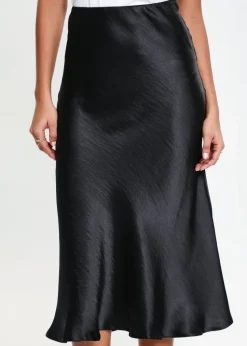 Threadbare Black Marie Satin Midi Skirt