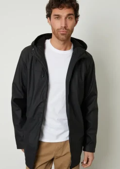 Threadbare Black Microfleece Lined Hooded Rubberised Raincoat