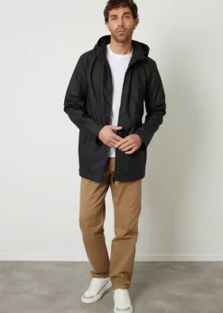 Threadbare Black Microfleece Lined Hooded Rubberised Raincoat