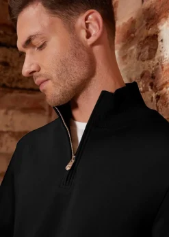 Threadbare Black Mock T-Shirt Quarter Zip Sweatshirt