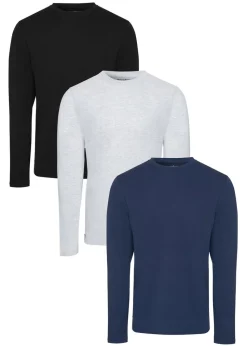 Threadbare Black 3-Pack Assorted Long Sleeve Cotton T Shirts