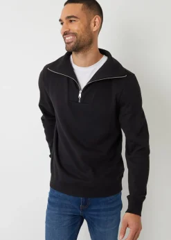 Threadbare Black Quarter Zip Funnel Neck Sweatshirt