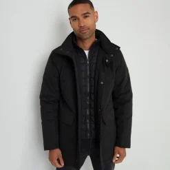 Threadbare Black Showerproof Funnel Neck Mock Layer Coat