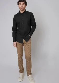 Threadbare Black Slim Fit Linen Blend Long Sleeve Shirt