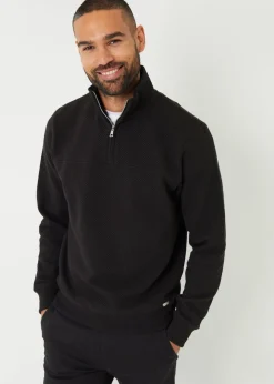 Threadbare Black Textured Quarter Zip Sweatshirt