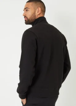 Threadbare Black Textured Quarter Zip Sweatshirt