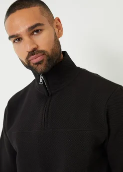 Threadbare Black Textured Quarter Zip Sweatshirt