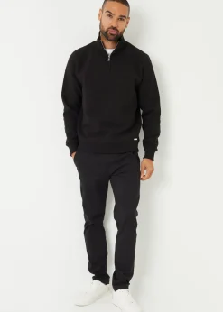 Threadbare Black Textured Quarter Zip Sweatshirt