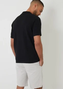 Threadbare Black Textured Panel Revere Collar Knitted Shirt