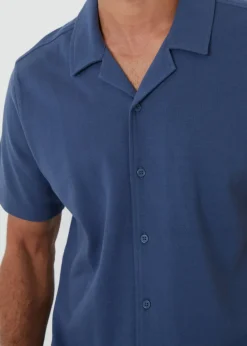 Threadbare Blue Cotton Pique Revere Collar Short Sleeve Shirt