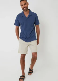 Threadbare Blue Cotton Pique Revere Collar Short Sleeve Shirt