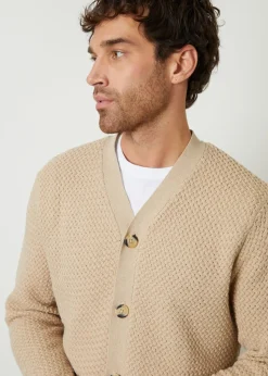 Threadbare Brown Basket Stitch V-neck Cardigan
