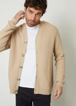 Threadbare Brown Basket Stitch V-neck Cardigan