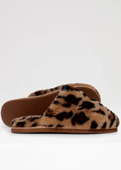 Threadbare Brown Faux Fur Mule Slippers