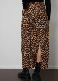 Threadbare Brown Midori Leopard Print Cotton Jersey Midi Skirt with Pockets