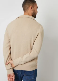 Threadbare Brown Rib Panel Quarter Zip Jumper