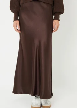 Threadbare Chocolate Ariel Satin Maxi Slip Skirt