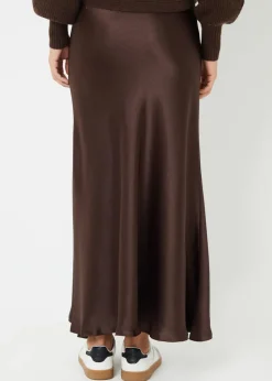 Threadbare Chocolate Ariel Satin Maxi Slip Skirt