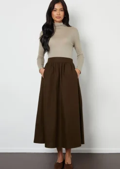 Threadbare Chocolate Cotton Maxi Skirt With Pockets