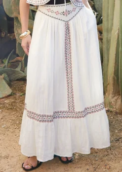 Threadbare Cream Embroidered Pull On Midi Skirt