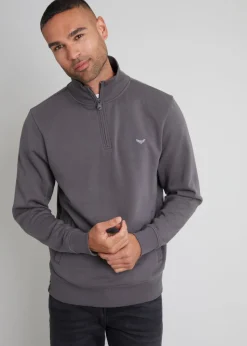 Threadbare Dark Grey 1/4 Zip Neck Sweatshirt