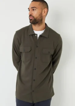 Threadbare Khaki Cotton Blend Popper Fastening Pique Shacket
