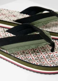 Threadbare Khaki Fringe Detail Toe Post Sandals